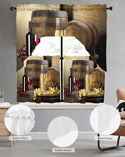 Miniatura 3 de Cenefas para cocina, 3 piezas, tazas de vino tinto, bolsillo para barra, 1 cenefa y 2 niveles para ventanas pequeñas, juego de paneles de