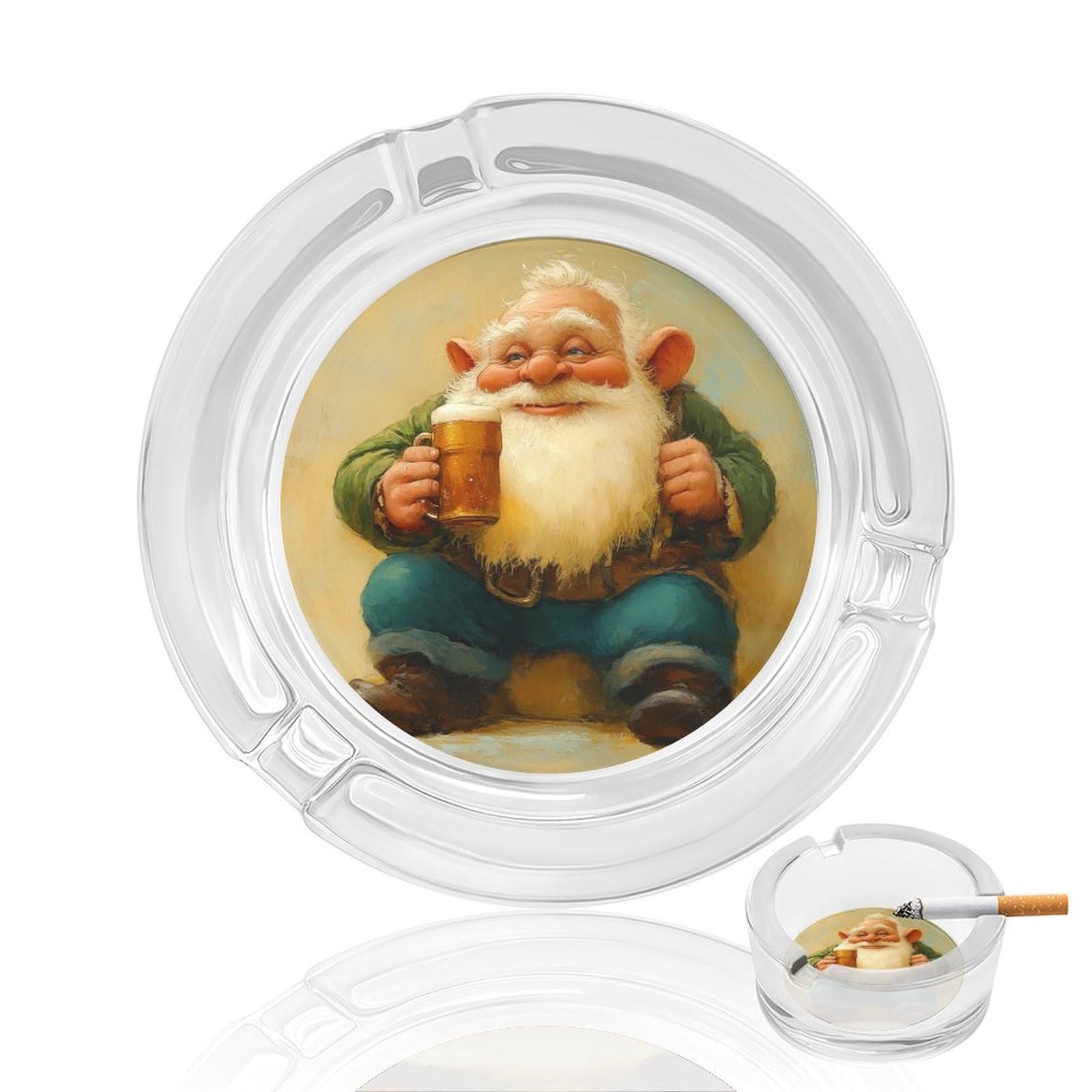 Cute Dwarf with White Beard Glass Ashtray for Cigarettes Portable Decorative Ash Trays for Home Office Decor