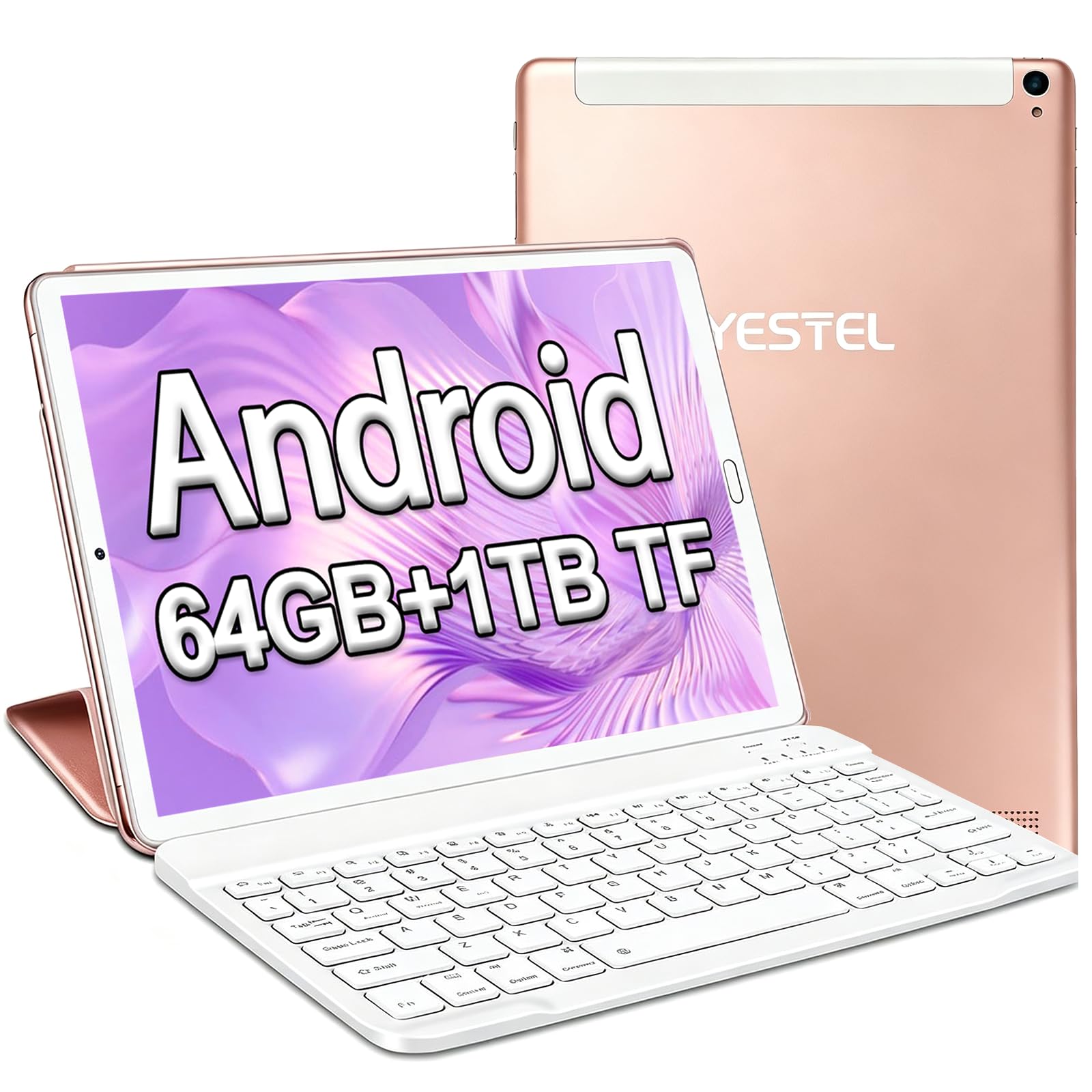 10.1 Inch Tablet Android 13 Tablets, 10GB RAM+64GB ROM PC, Rose Gold