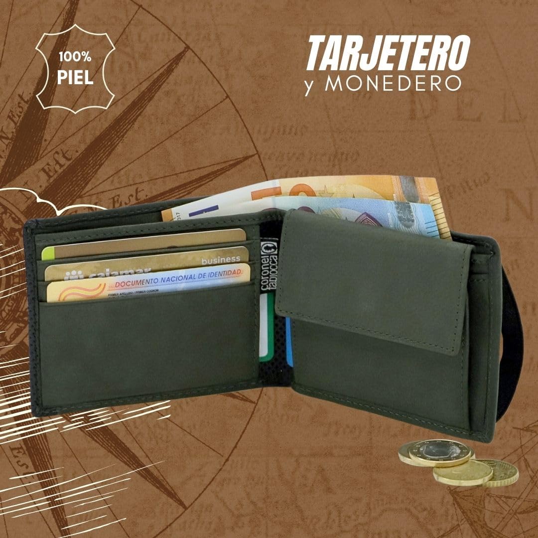 Coronel Tapioca - Carteras para Hombre de Piel - Cartera Hombre con Monedero - Monedero Hombre Casual - Cartera Tarjetero Hombre Gran Capacidad