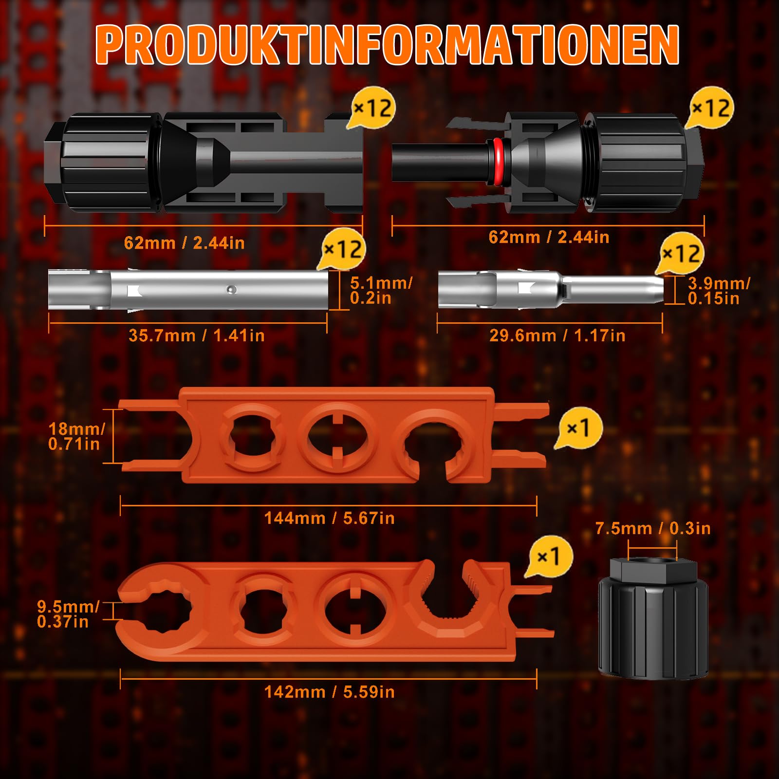 PEBA Solarstecker Crimpzange Set, Solar Crimp Zange 1.5-6.0 mm² für Solarpanel PV Solarkabel,12 Paars IP 68 Solarstecker, Crimper Crimpwerkzeug für Solaranlage Photovoltaik, Abisolierzange | Tool Set