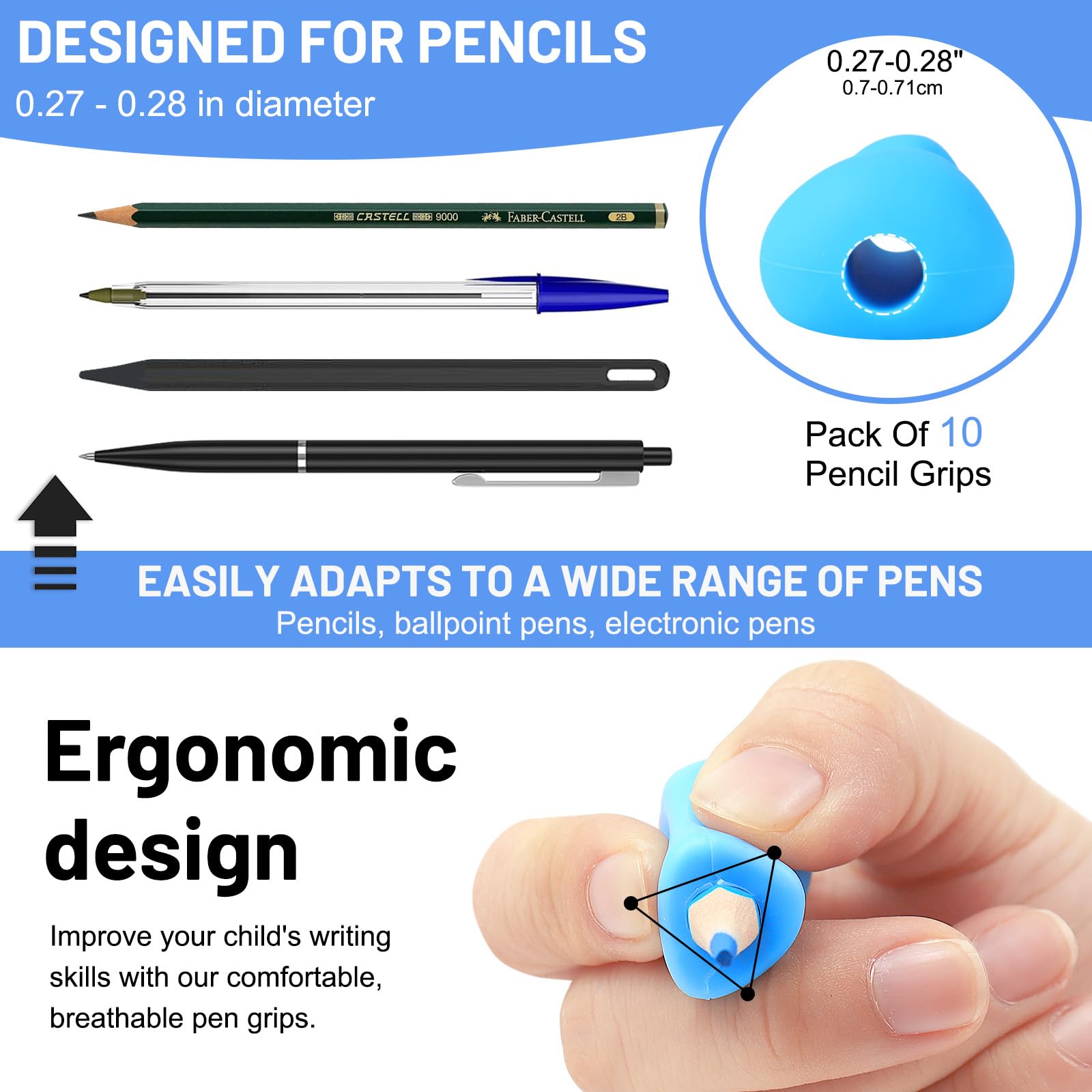 8 Impugnature Per Matita Simsky – Ergonomiche In Silicone Per Correggere La Postura Di Scrittura (Bambini E Adulti) - 3