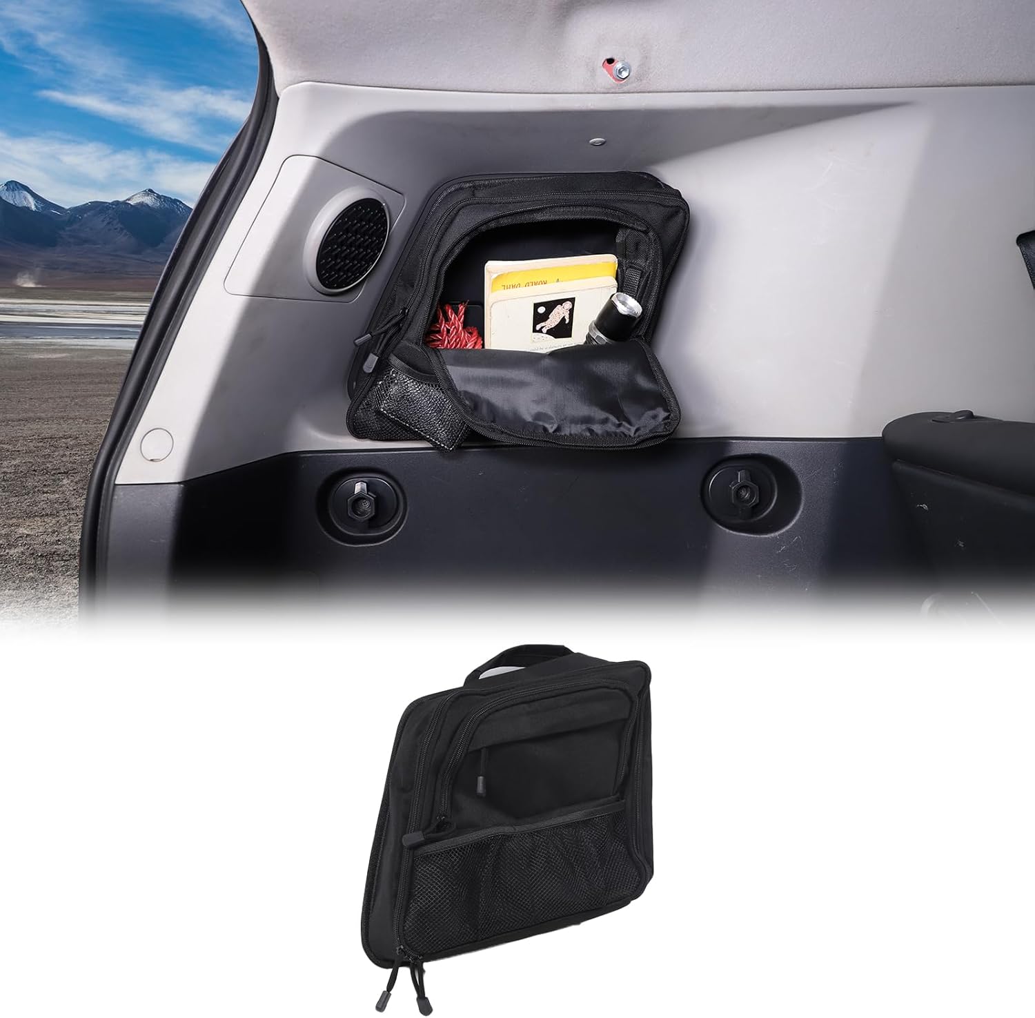 Rear Trunk Storage Organizer Box Compatible with Toyot@ FJ Cruiser 2007-2021, Rear Left Window Storage Organizer Bag, Interior Storage Accessories (Trunk, Left Side)