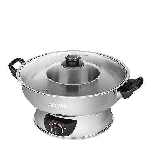 Aroma Stainless Steel Hot Pot, Silver (ASP-600), 5 quart - Sichuan Style
