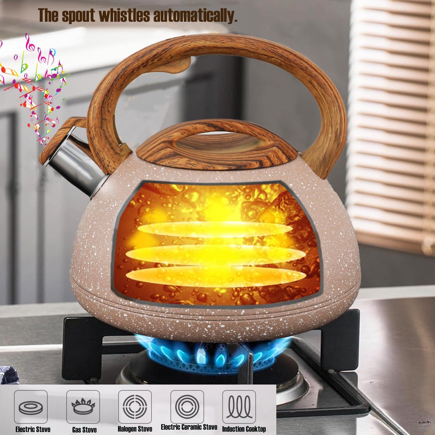 3.1QT/3L Whistling Tea Kettle for Stove Tops,Tea Kettle for Stovetop,Stainless Steel Tea Pot with Anti-Heat Handle and Simple Touch Button to Control Kettle Outlet