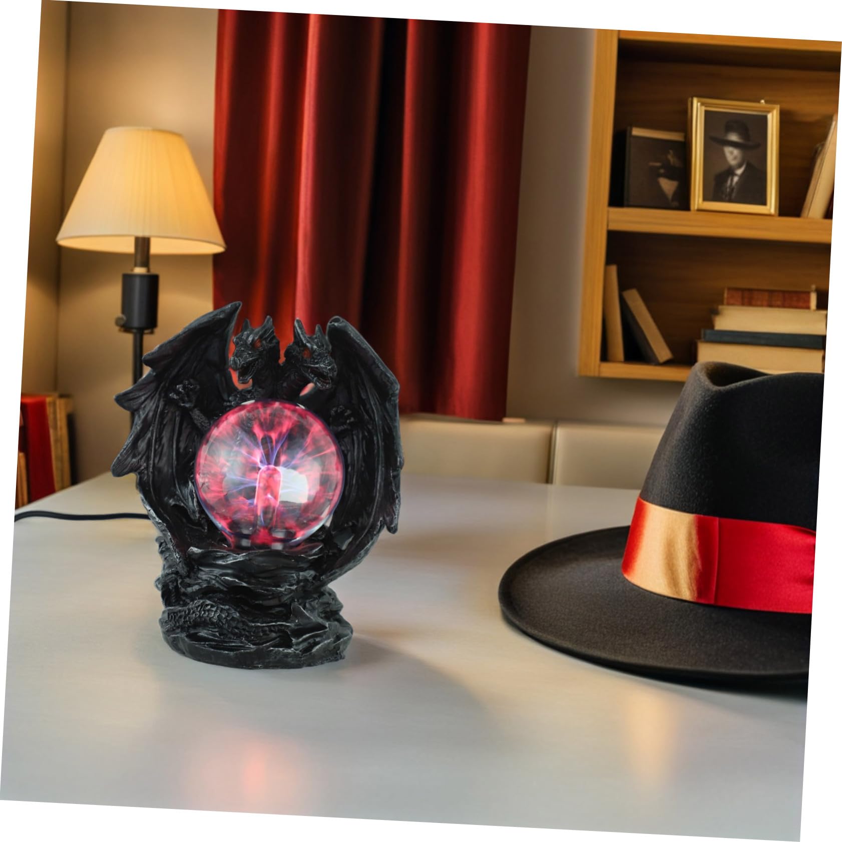 BESTYASH Lampada Palla di Plasma Drago Nero in Resina con Illuminazione Colorata Usb, Design Fantastico per Decorazioni Halloween, Setup Plug-and-play ed Efficienza