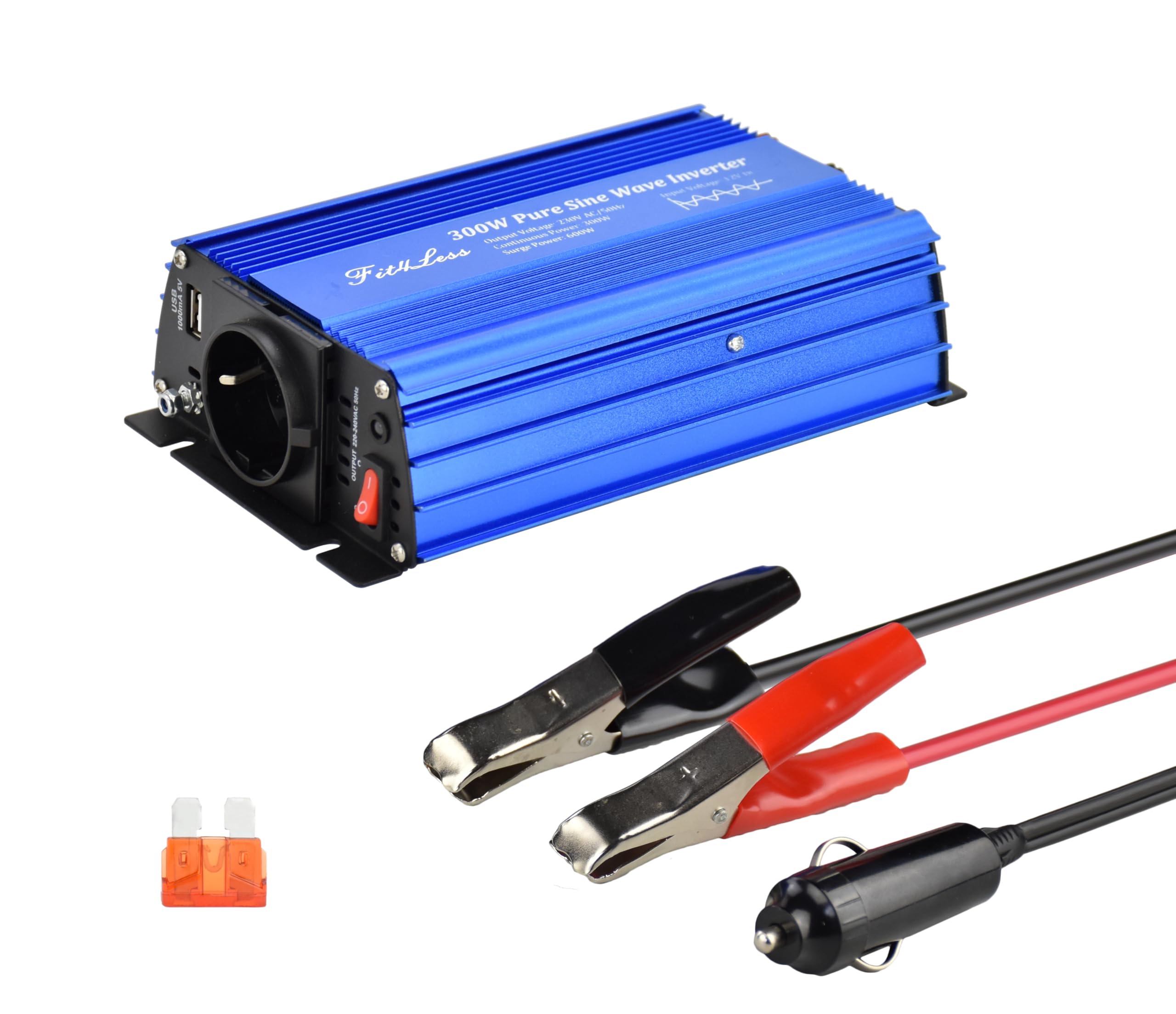 Reiner Sinus-wechselrichter 300 Watt mit Deutsche Steckdosen,DC 5 V 2 A USB-Ausgang (300W)