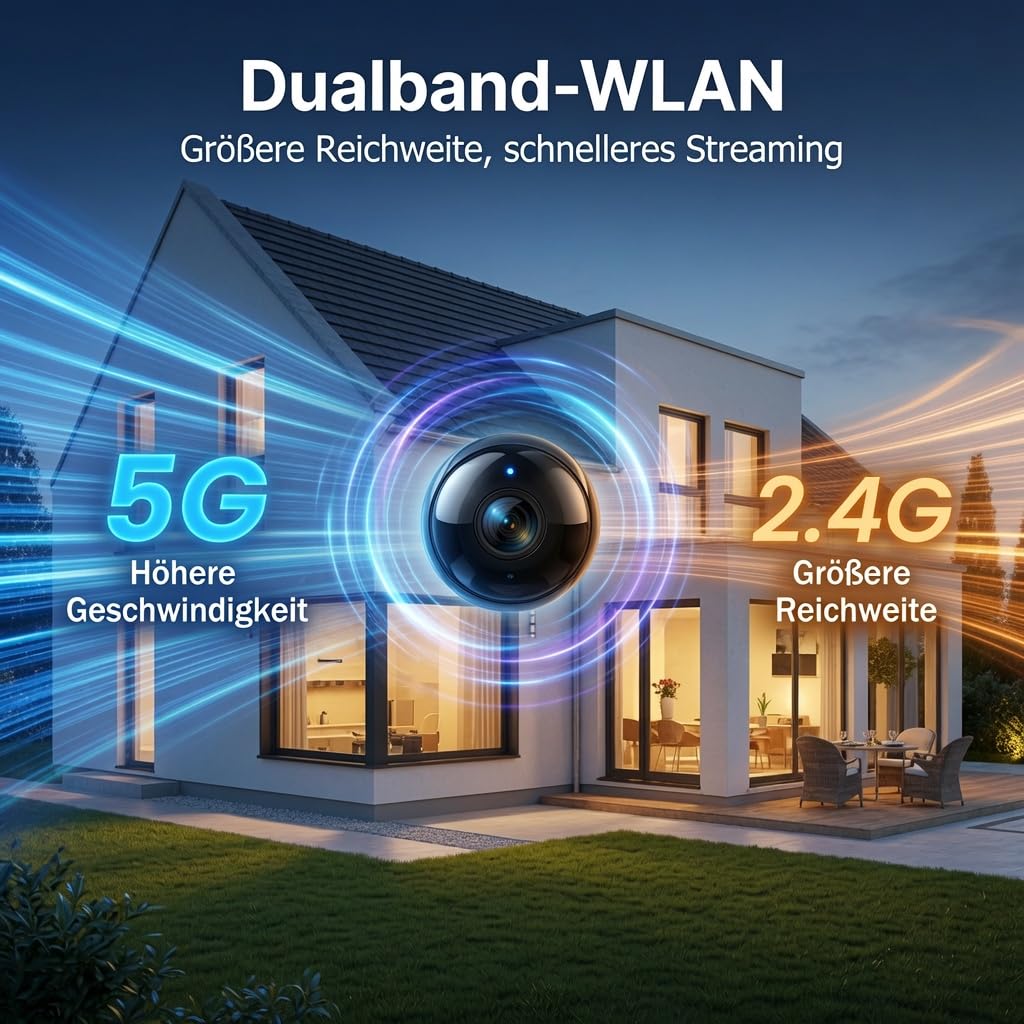 Mini Kamera 5G WLAN, Überwachungskamera mit Kostenlosem Cloud-Speicher, Offline-Aufnahme auf SD-Karte, Kabellose Kamera mit Akku, Nachtsicht & Bewegungserkennung