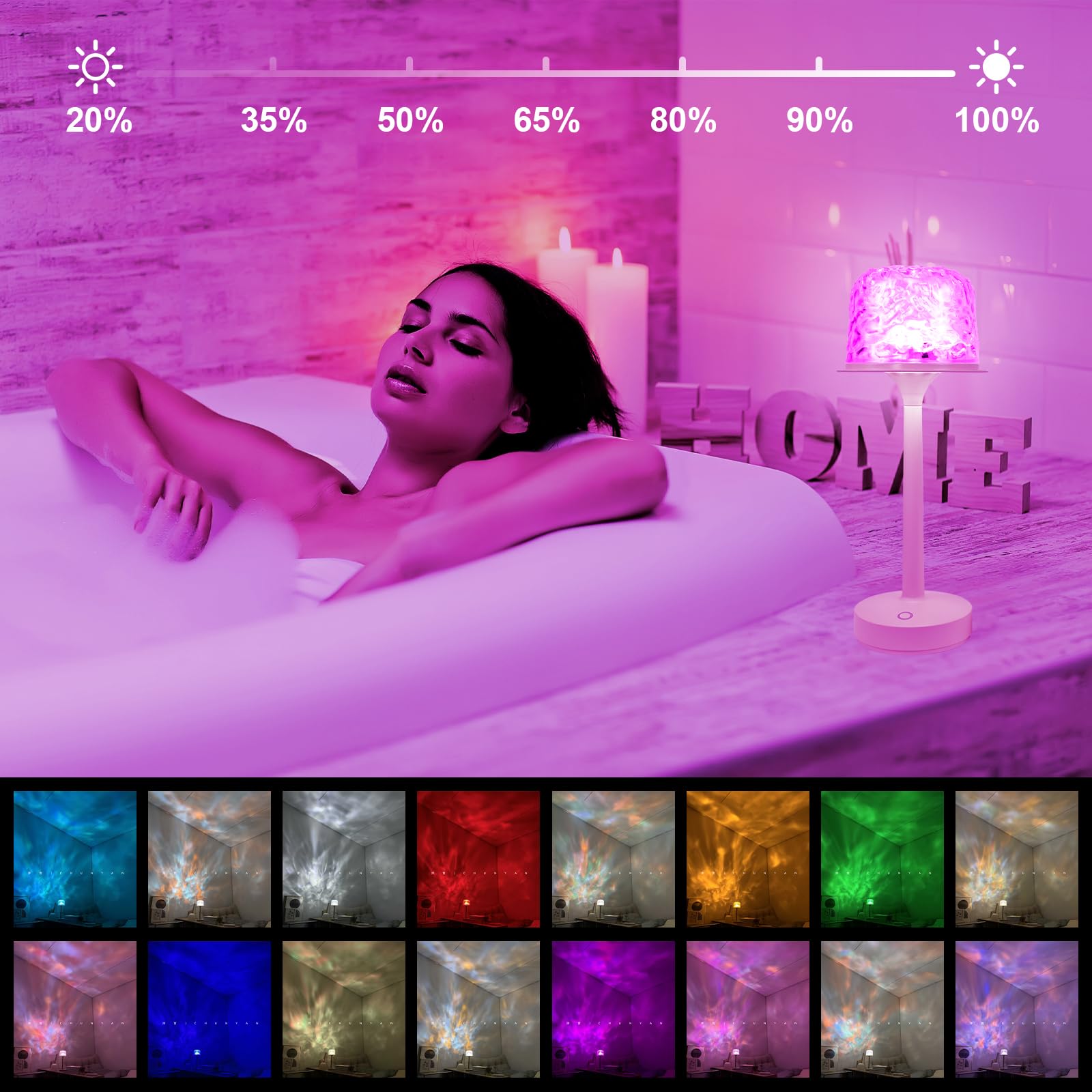 Lampada da doccia - Lampada da bagno impermeabile con proiettore di onde oceaniche a 16 colori, luce da doccia ricaricabile con controllo touch e telecomando, per bagno/vasca/camera da letto