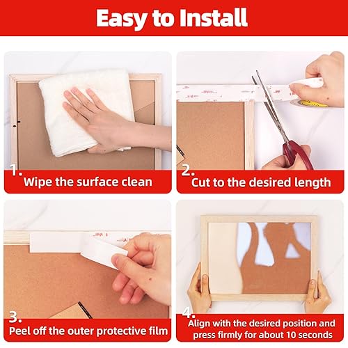 Vista 5 de Cinta de doble cara de 1 pulgada x 9.85 pies, resistente, cinta de montaje extraíble resistente para pared, cinta de espuma adhesiva blanca, tiras