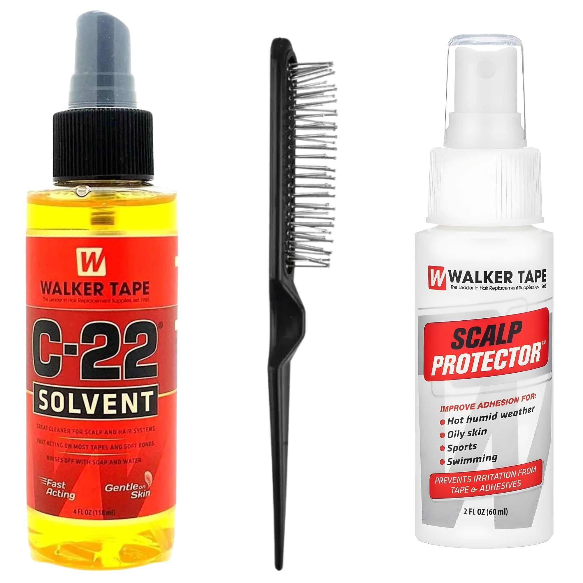Walker Tape Bundle: C-22 Solvent Adhesive Remover (118ml) & Walker's Scalp Protector 2oz Spray and Wig Brush for Synthetic Wigs - Adhesive Remover Kit