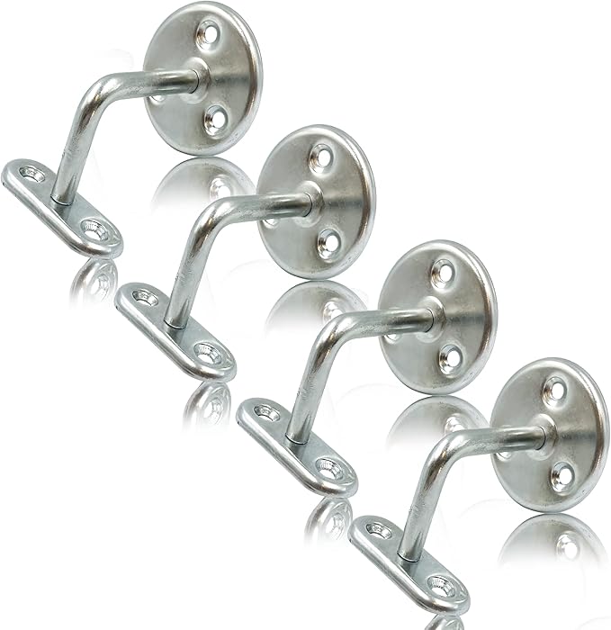 Pack of 4 Handrail Brackets for Stairs, Zinc Plated Banister Rail