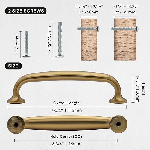Miniatura 3 de Paquete de 10 tiradores de bronce champán para gabinetes de 3-34 pulgadas (3.780 in) con agujero central de bronce cepillado, manijas de cajones de