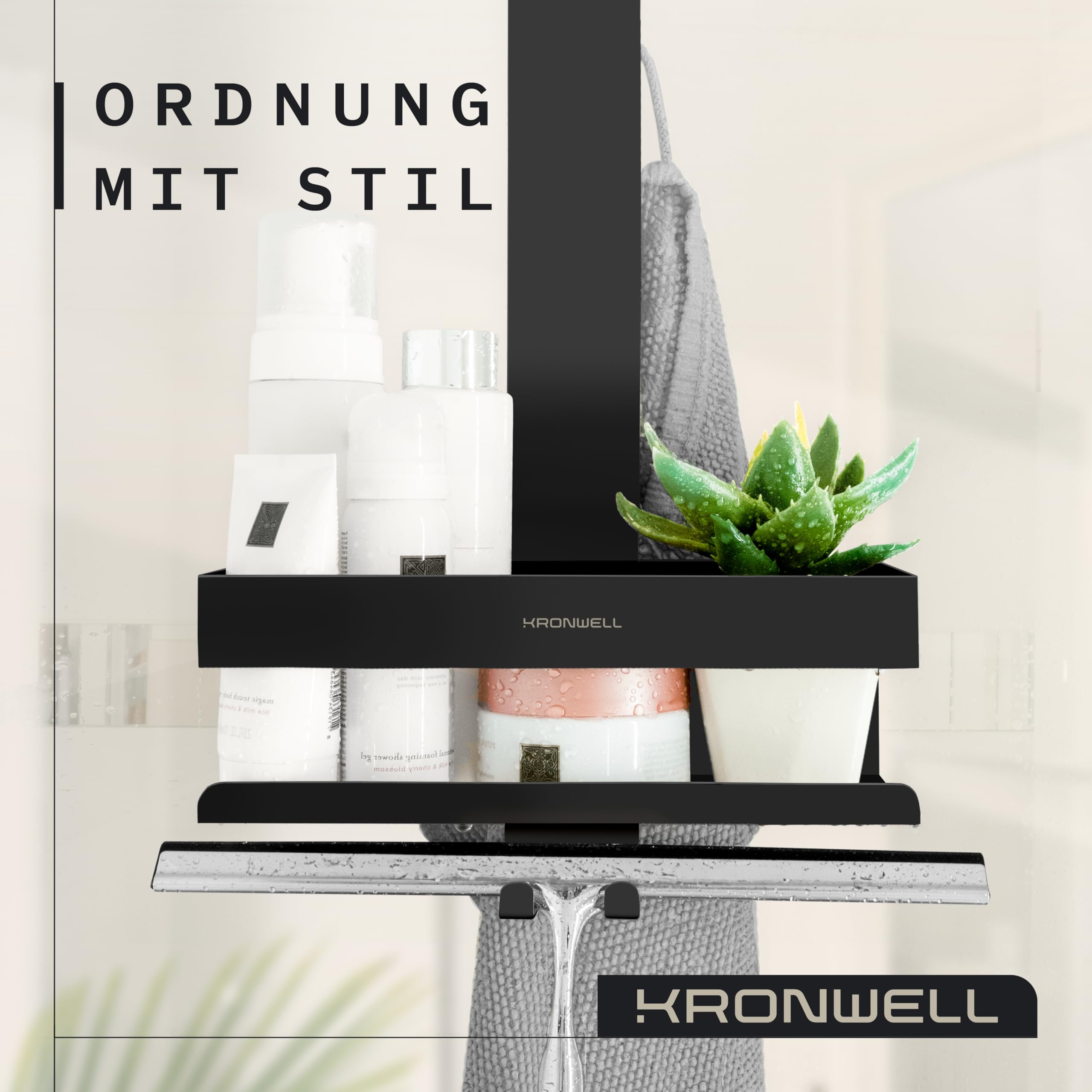 Duschablage zum Hängen - rostfrei + 2 zusätzliche Haken - Duschregal zum Hängen - Duschkorb hängend Edelstahl - Shampoo Halterung für Dusche - Schwarz Matt