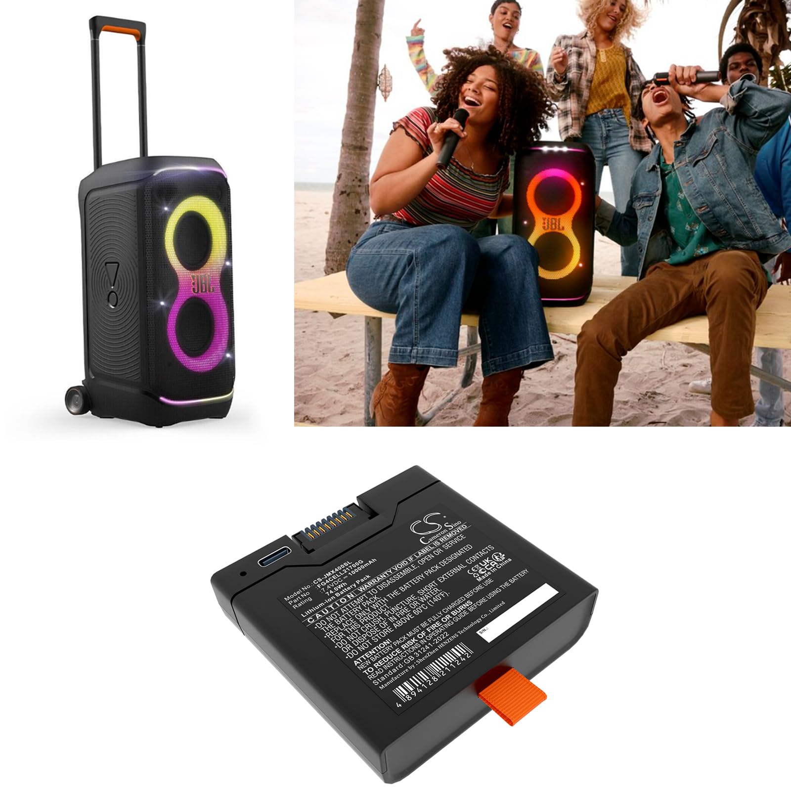 Cameron Sino 10000mAh / 74.0Wh Replacement Battery for JBL PartyBox Club 320, PartyBox Stage 320, Xtreme 4, FG4CELL21700G