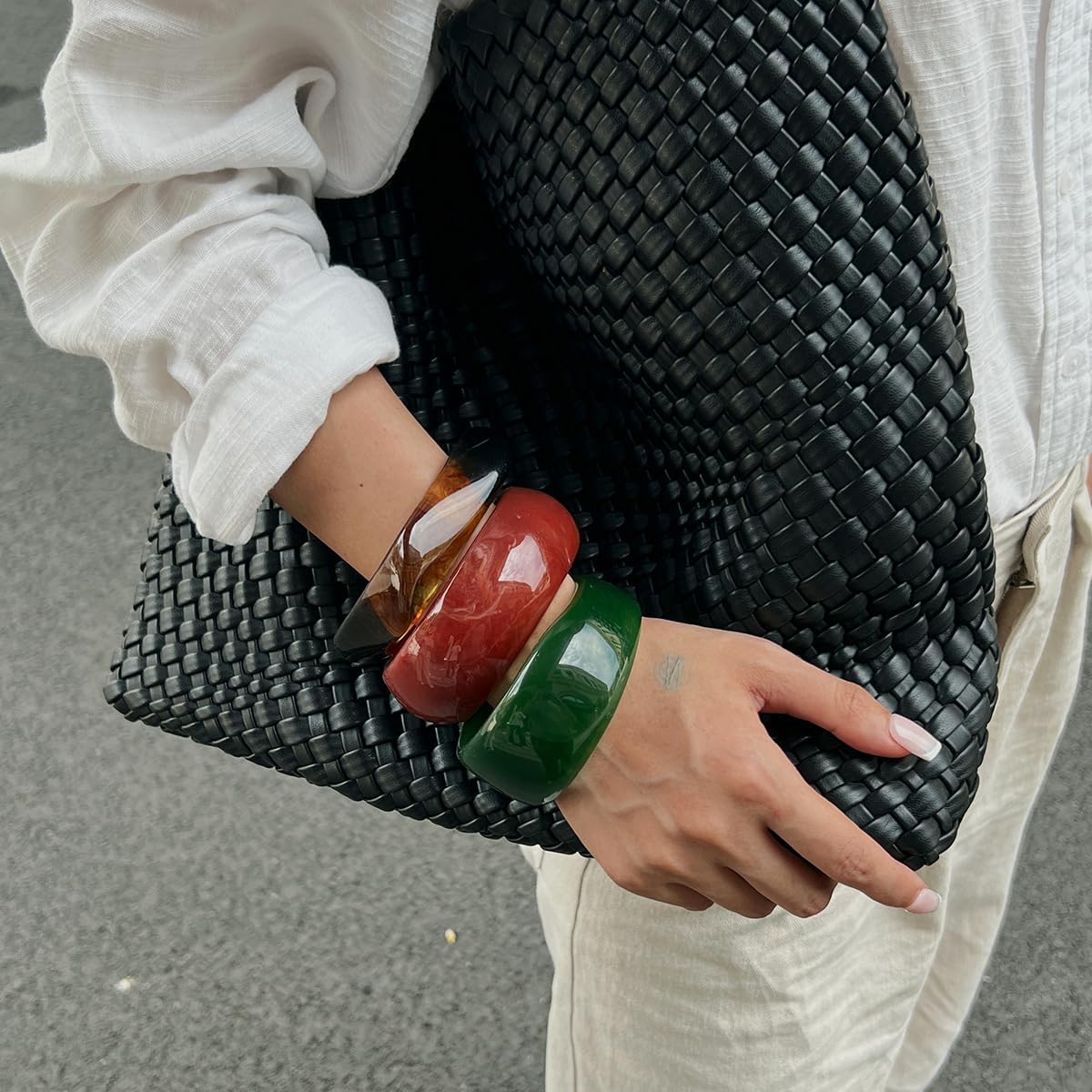 Colorful Chunky Acrylic Cuff Bangle Bracelet for Women Wide Red Green Resin Acetate Jewelry Irregular Geometric Wristband Statement Bracelets for Parties - Image 5