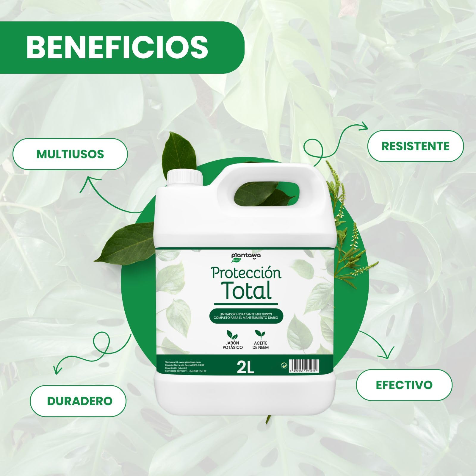 PLANTAWA Protection totale 2L | Savon potassique et huile de neem | Entretien quotidien | Application facile avec pulvérisateur ou arrosoir | Utilisation en intérieur et en extérieur