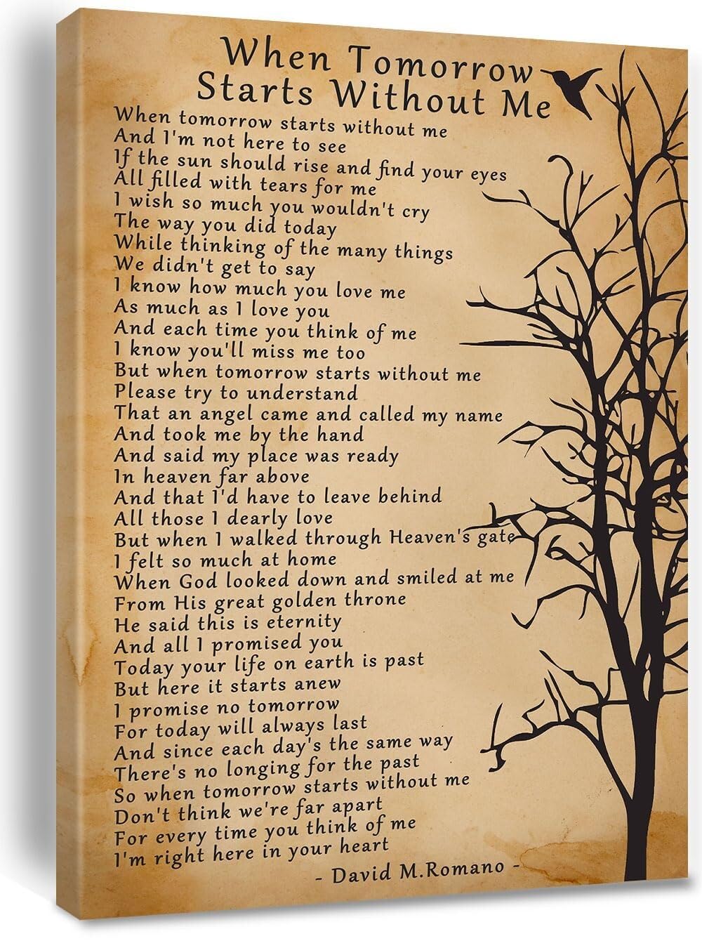 XGINERFEX “When Tomorrow Starts Without Me” Memorial Canvas Print for Grief and Remembrance(Unframed,12x18inch(30x45cm))