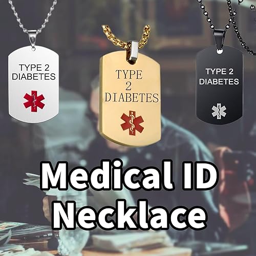 Miniatura 2 de RENYILIN 3 unidades de identificación de alerta médica para mujeres y hombres  acero inoxidable impermeable  acero negro dorado tres colores  Collar