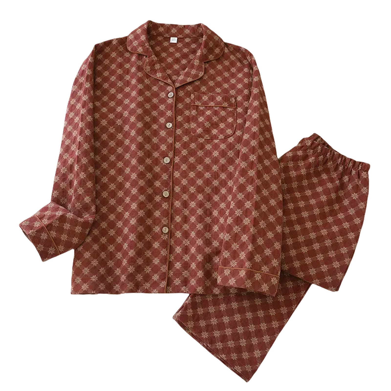 Pigiama da Donna Primaverile E Autunnale Set di Pantaloni Lunghi A Maniche Lunghe in Cotone Pieno Due Pezzi Cardigan Abbigliamento per La Casa Donna-cammeo Marrone-m