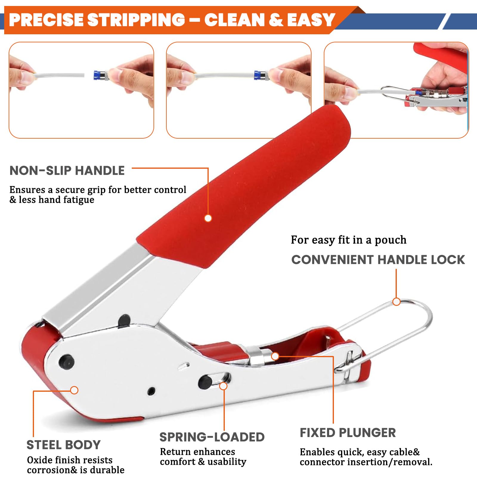 Jukibole Set di pinze crimpatrici e dispellicanti, kit di pinze crimpatrici per cavi coassiali per SAT, cavi coassiali RG6/RG59, set di pinze a compressione – incluso 20 connettori F, cavo TV RG6