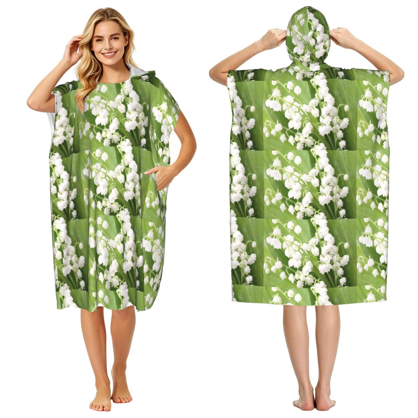 Poadnly Lily Of The Valley, Adult Hooded Beach Towel 90 x 110 cm,Changing Bath Robe, Surf Poncho Towel For Women Men
