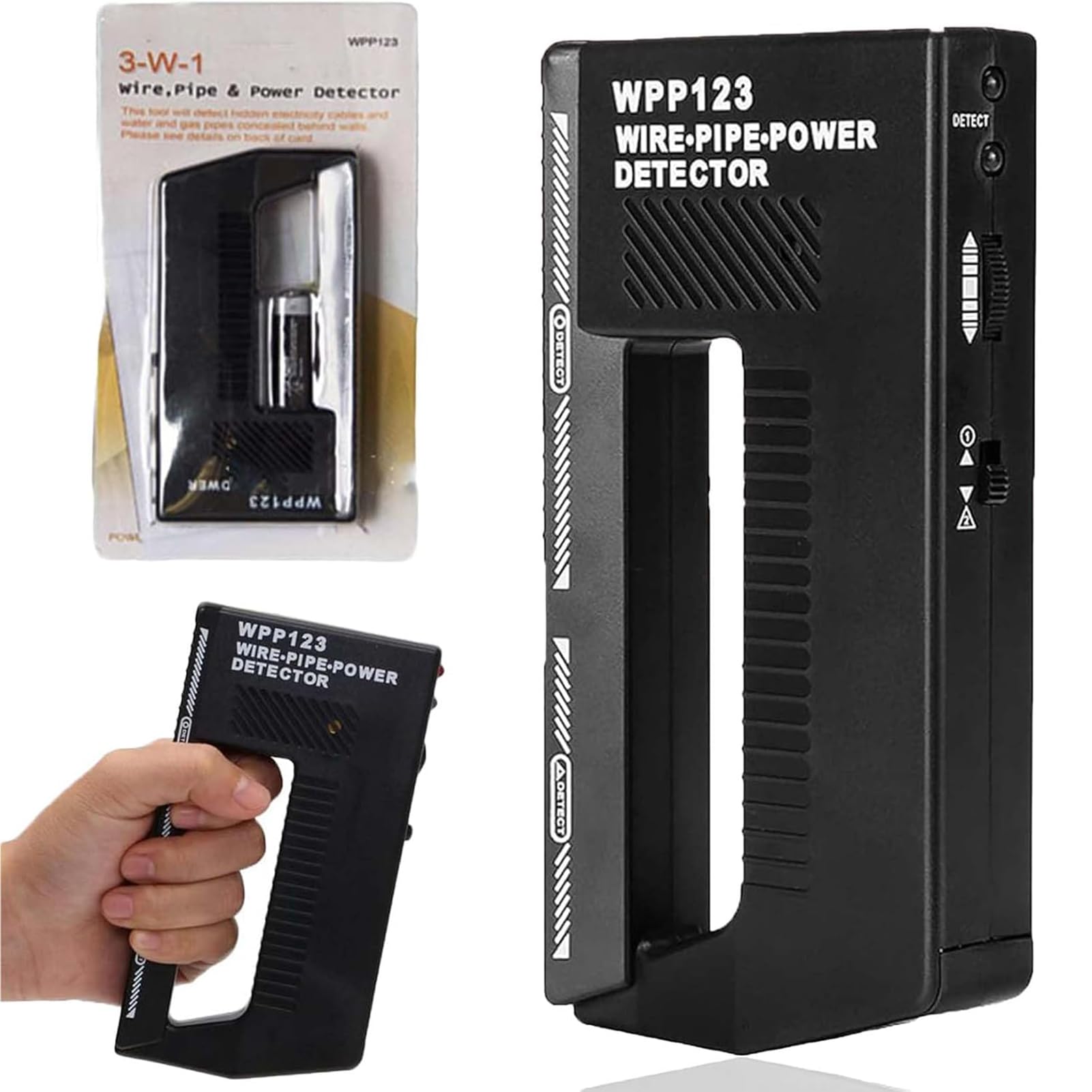 Wpp123 Metal Detector, Wall Scanner Metal Detector, Wire Pipe Power Detector, Adjustable Alert Pipe Stud Finder Metal Detector for Adults, Wall Stud Finder Metal Detector for Adults, AC Wire 1PCS