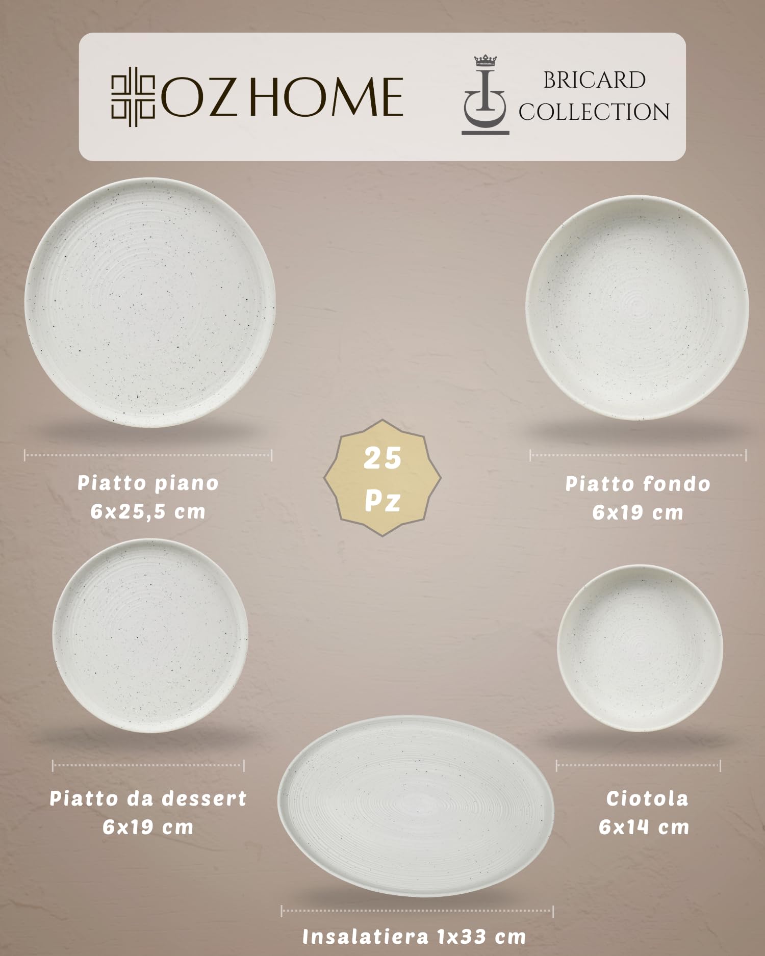BRICARD Vertou Servizio Piatti 25 Pezzi Bianco Opaco - Set Piatti 6 Persone In Piatti Porcellana - Piatti Moderni E Piatti Colorati Piani E Fondi - Set Piatti Per Microonde E Lavastoviglie