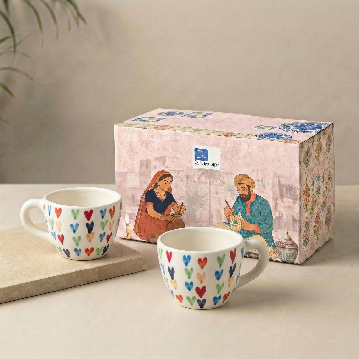 Colourful Hearts Ceramic Coffee Mugs - Set of 2 -1