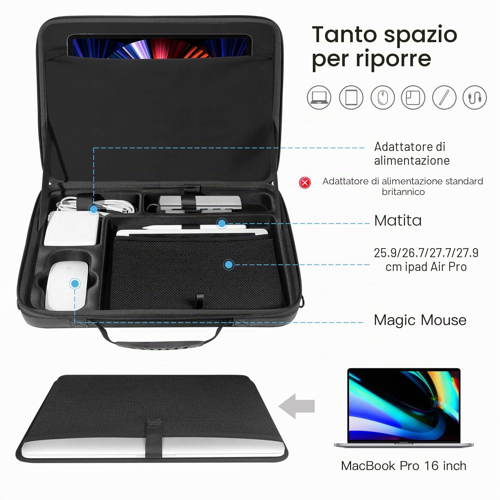 Smatree Borsa a Tracolla Valigetta da 15,6 pollici, Custodia Rigida per Laptop Compatibile con MacBook Pro 16 pollici 2021/2019 e 15,4 pollici, Custodia per Laptop con Scomparto per Accessori - Nera