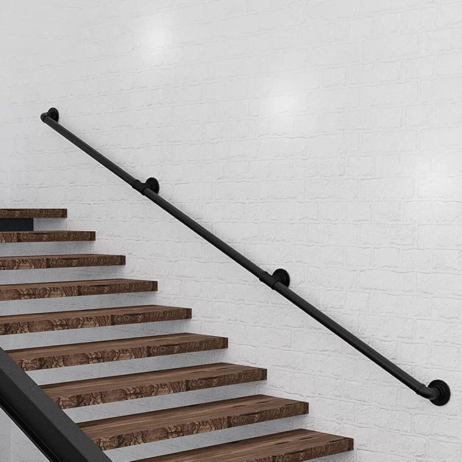 FBITE 1Ft 20Ft Stair Black Pipe Handrail with Wall Mount