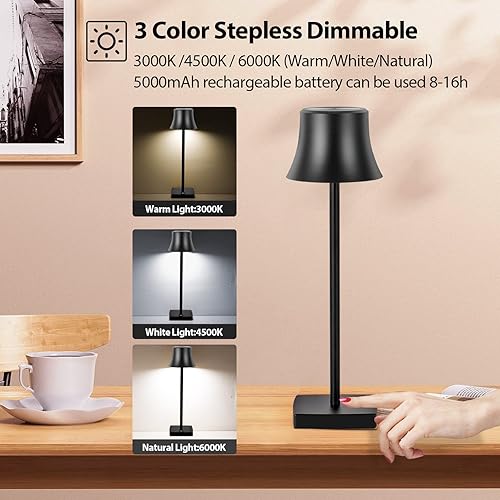Miniatura 2 de Lámpara de escritorio LED inalámbrica puerto de carga USB recargable con pilas 3 niveles de brillo regulable para exteriores moderno restaurante