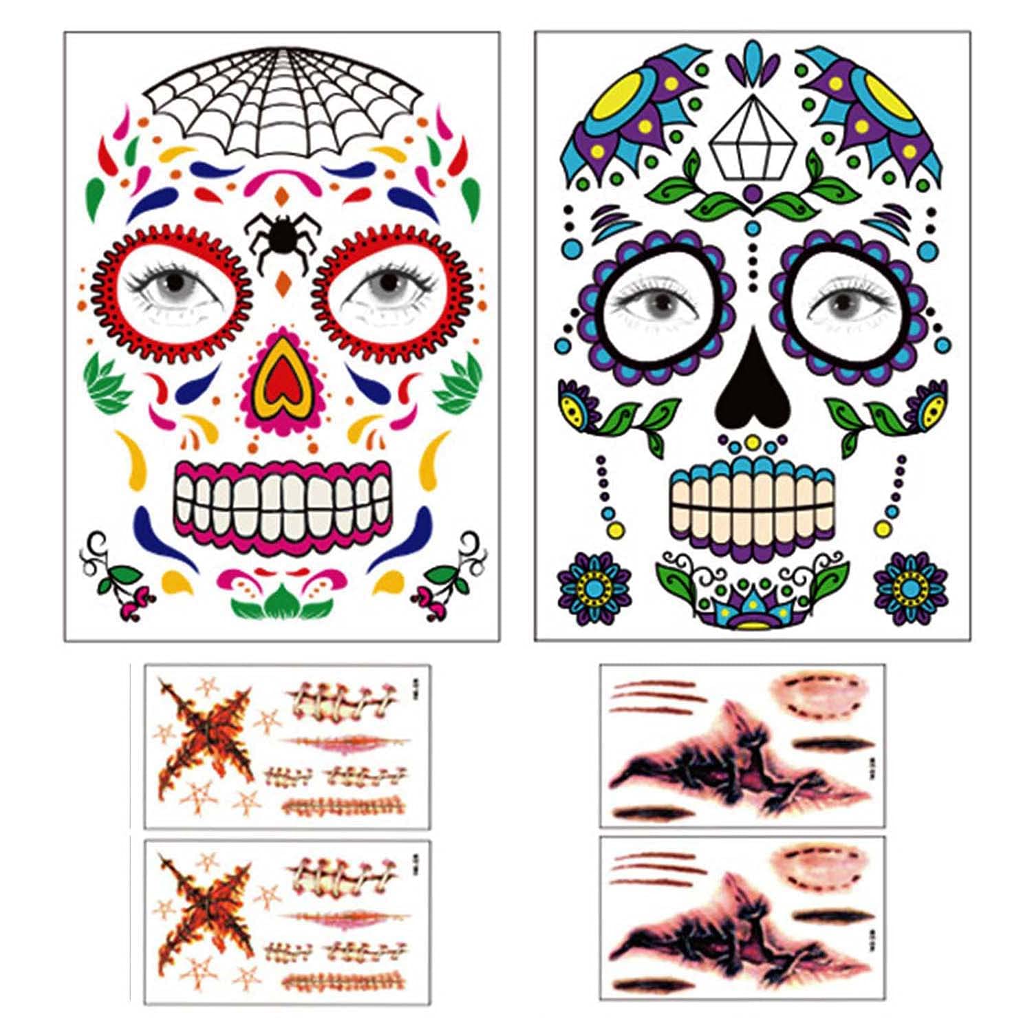 AMONENZ 6 Pcs Halloween Tattoos Stickers, HD Ultra Realistic Tattoo Sticker, Water Proof Zombie Scars Tattoos Stickers Used for Masquerade, Halloween, Theme party