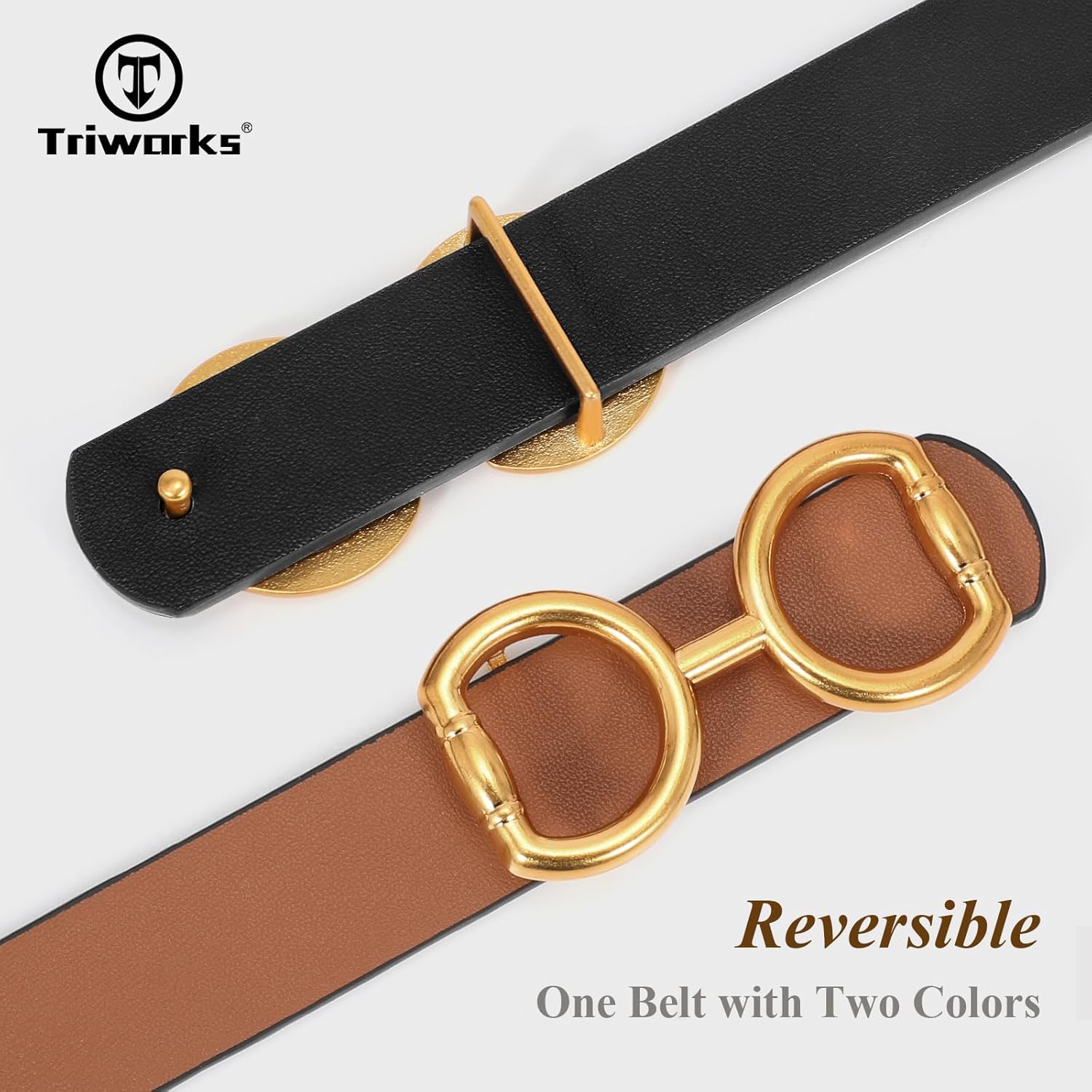 TRIWORKS Reversible Leather Belt for Women, Fashion Ladies Belt for Jeans Pants Dress Width:0.9" - Image 2