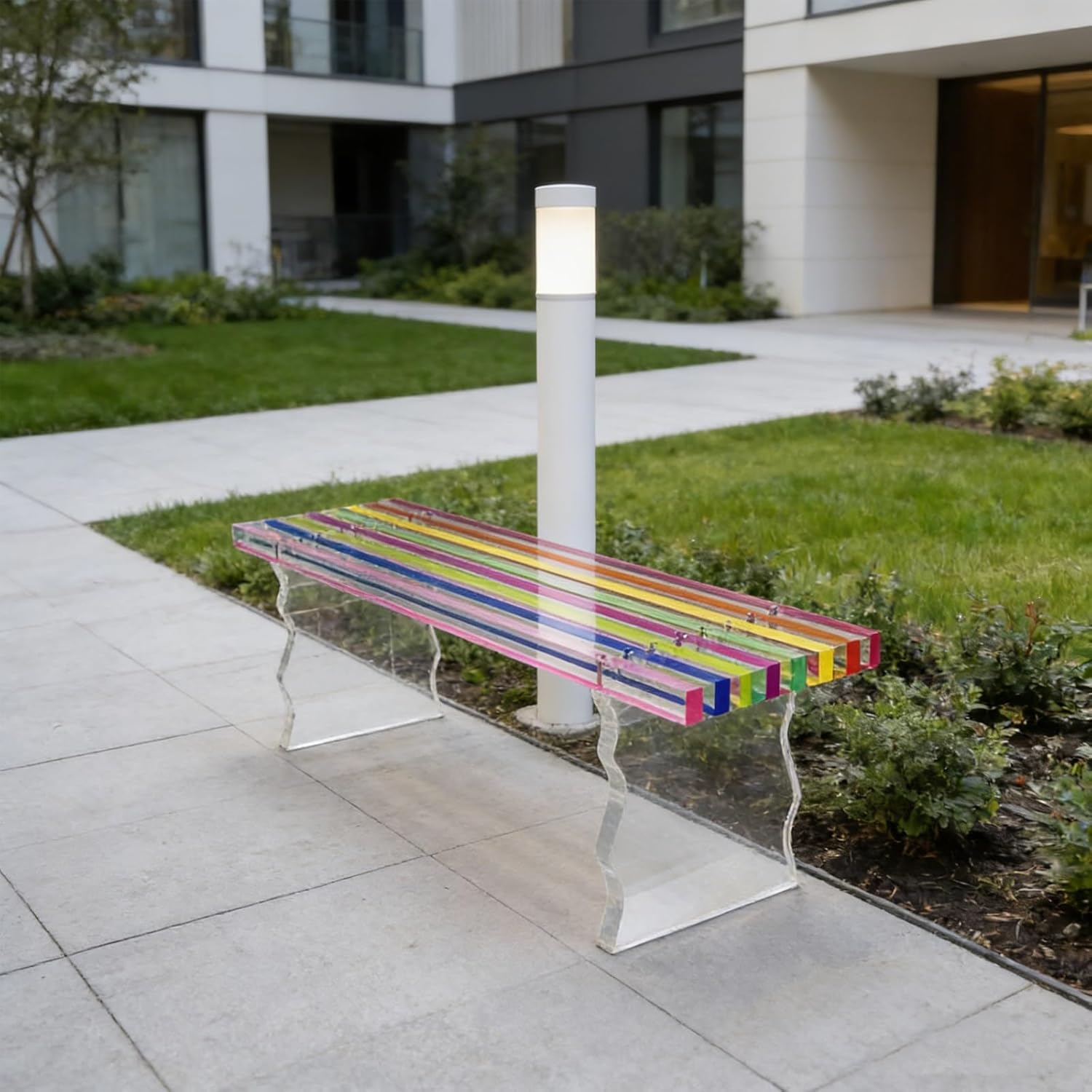 Acrylic Rainbow Color Storage Bench, Patio Bench, Suitable for Terraces, Balconies, Foyer, and Front Porches, Capable of Carrying 440 Lbs(35x23x22cm/14x9x9in)