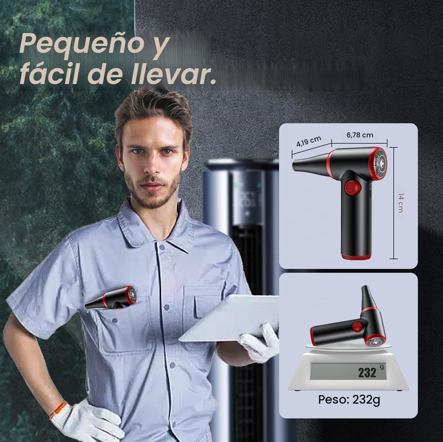 ATEngeus Soplador de Polvo Eléctrico, Eléctrico Aire Comprimido de velocidad continua, 100500 RPM Aire Comprimido Limpieza con luz LED, Plumero de aire para Laptop, Coche, Sofá, PC