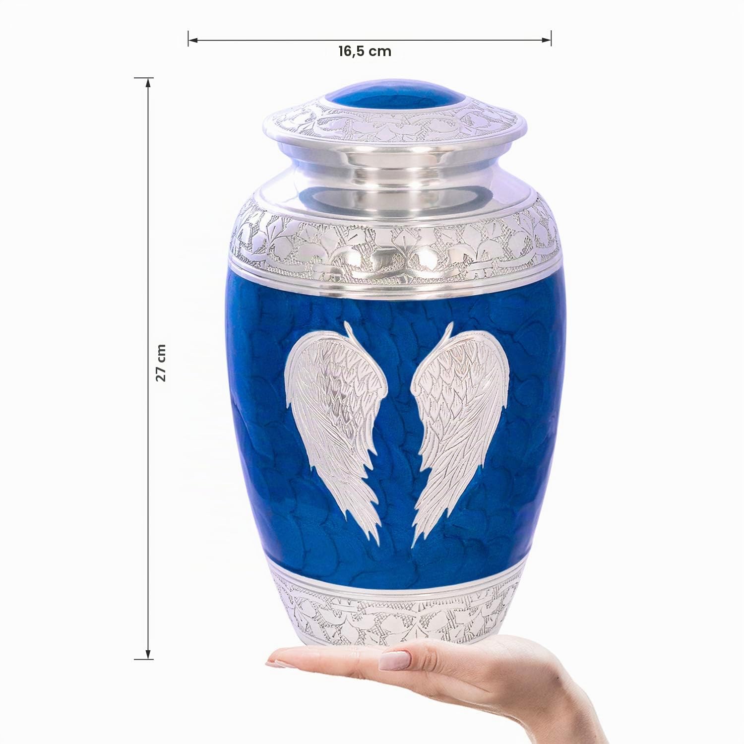 Urna funeraria para Cenizas humanas con Bolsa de Terciopelo, para Adultos de hasta 100 kgs by Divit Shilp (Angel Wings, Adult)