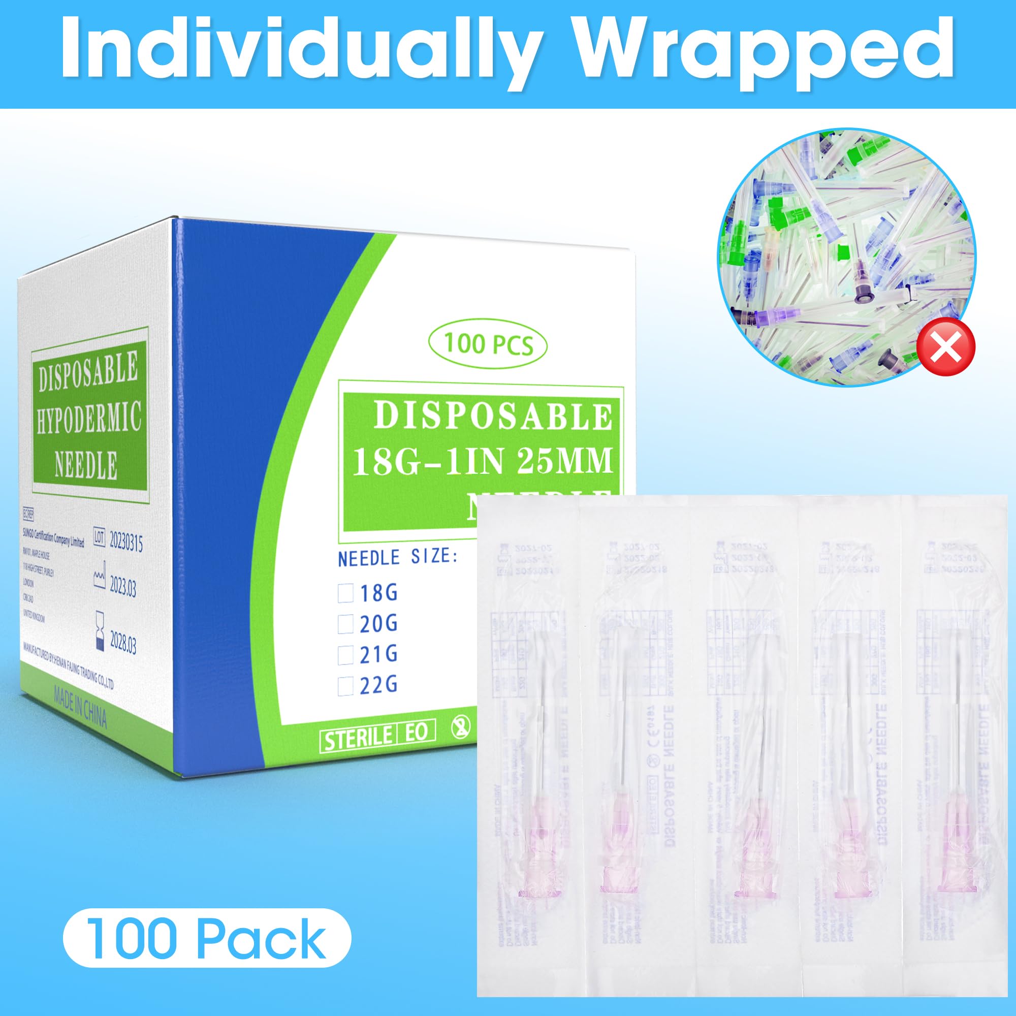 18 Gauge 1 inch Needle with Caps, Disposable Luer Lock for Liquids, Glue, Resin, Industrial and Lab Use, Individually Wrapped, Pack of 100 — Amazon image 4
