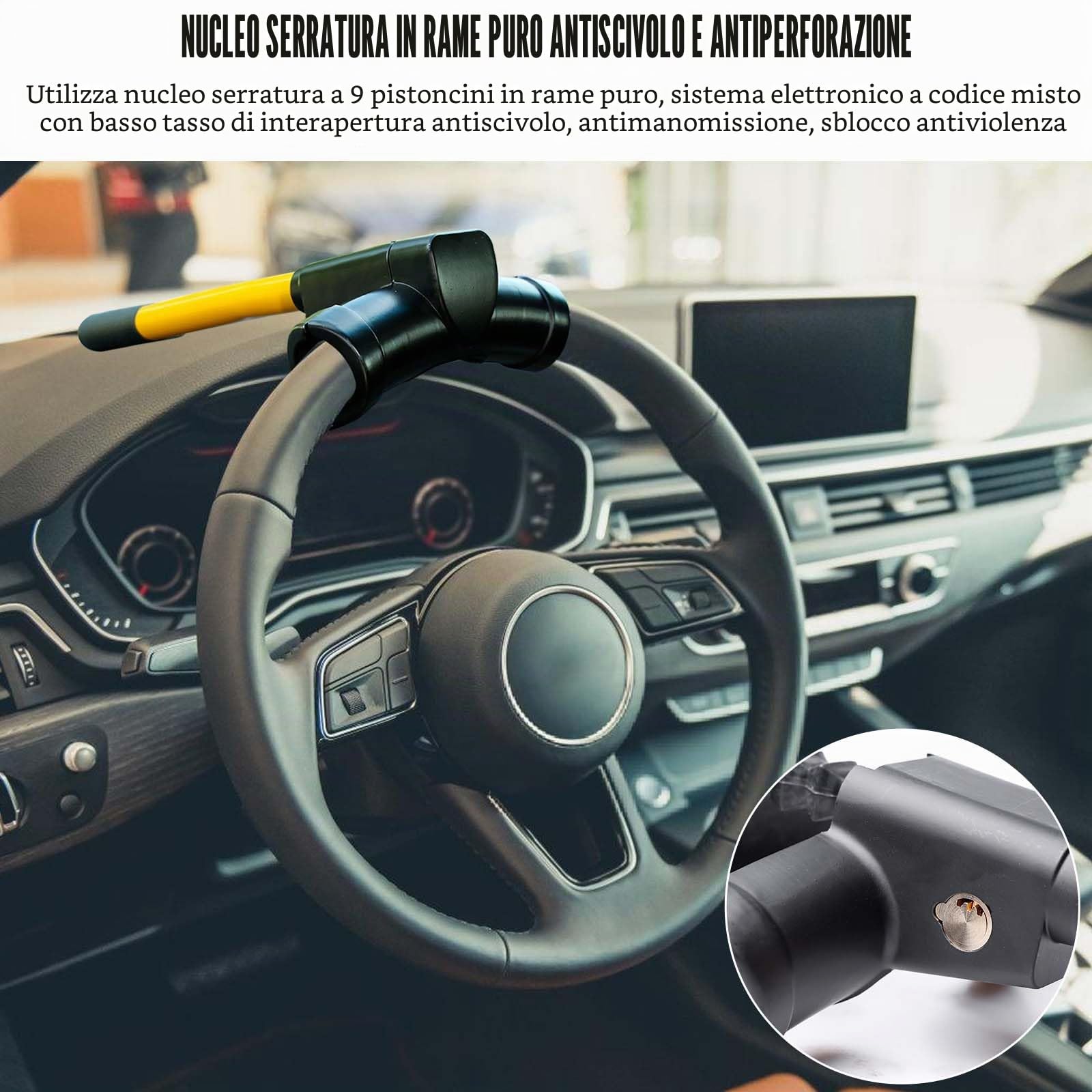 Antifurto universale per auto, con 2 chiavi, antifurto per auto, camper, furgoni, colore: nero