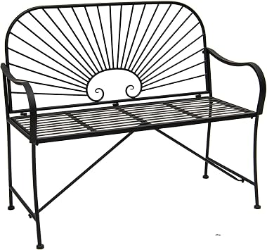 XBrand 44" L Iron Sun-Patterned Seat for Two, Patio & Porch Furniture for Park, Yard, Lawn, Balcony, Backyard Black
