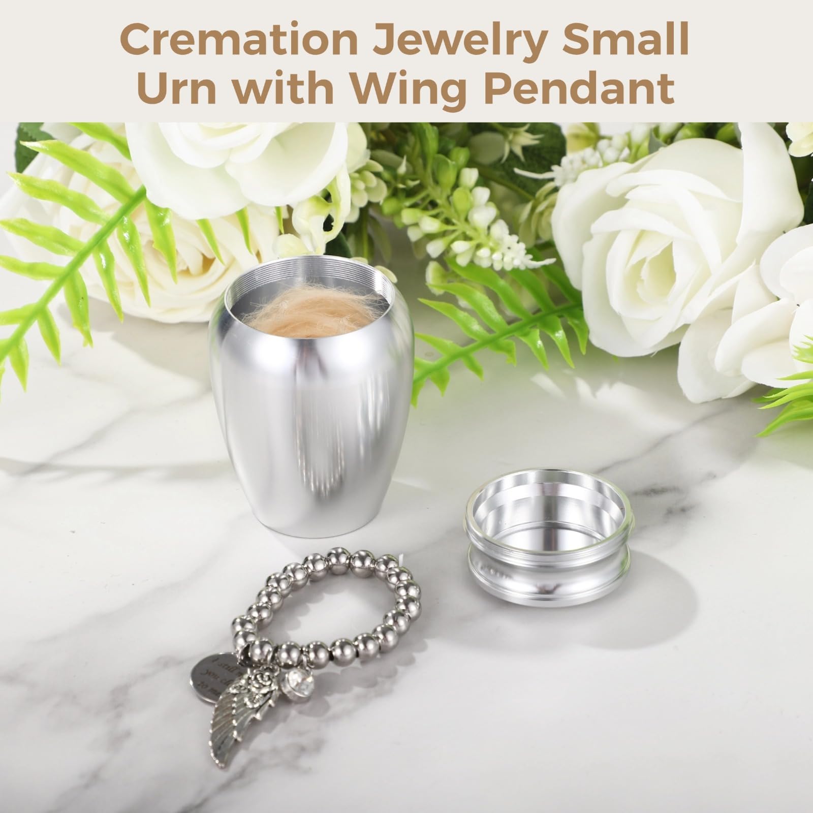 Small Urn with Wing Pendant, Silver Memorial Ashes Holder for Loved Ones and Pets Customizable - Image 2