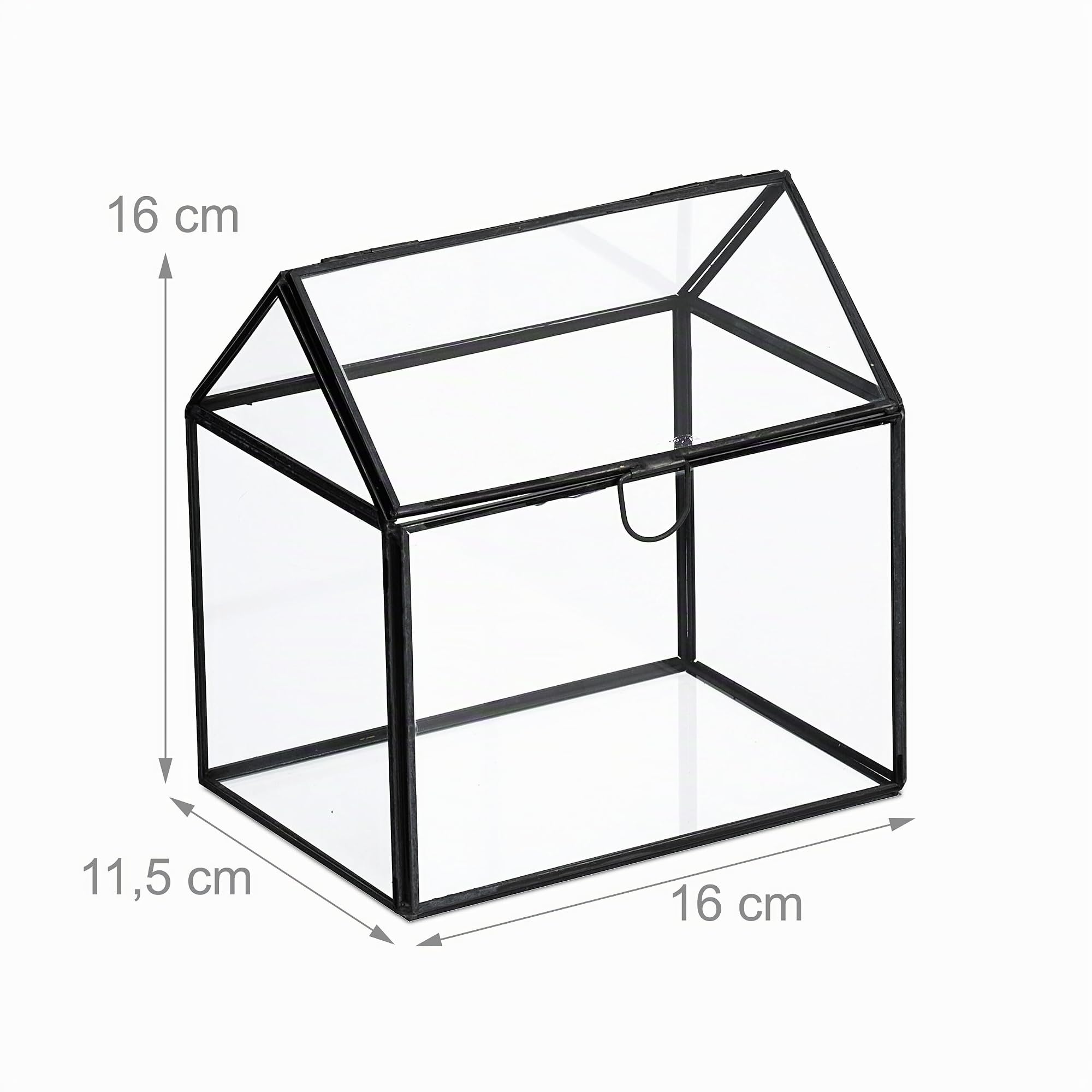 Relaxdays Terrario Piante, Mini Serra in Vetro e Zinco, Teca per Piantine Grasse e Muschi, Vaso Ecosistema Chiuso, Nero