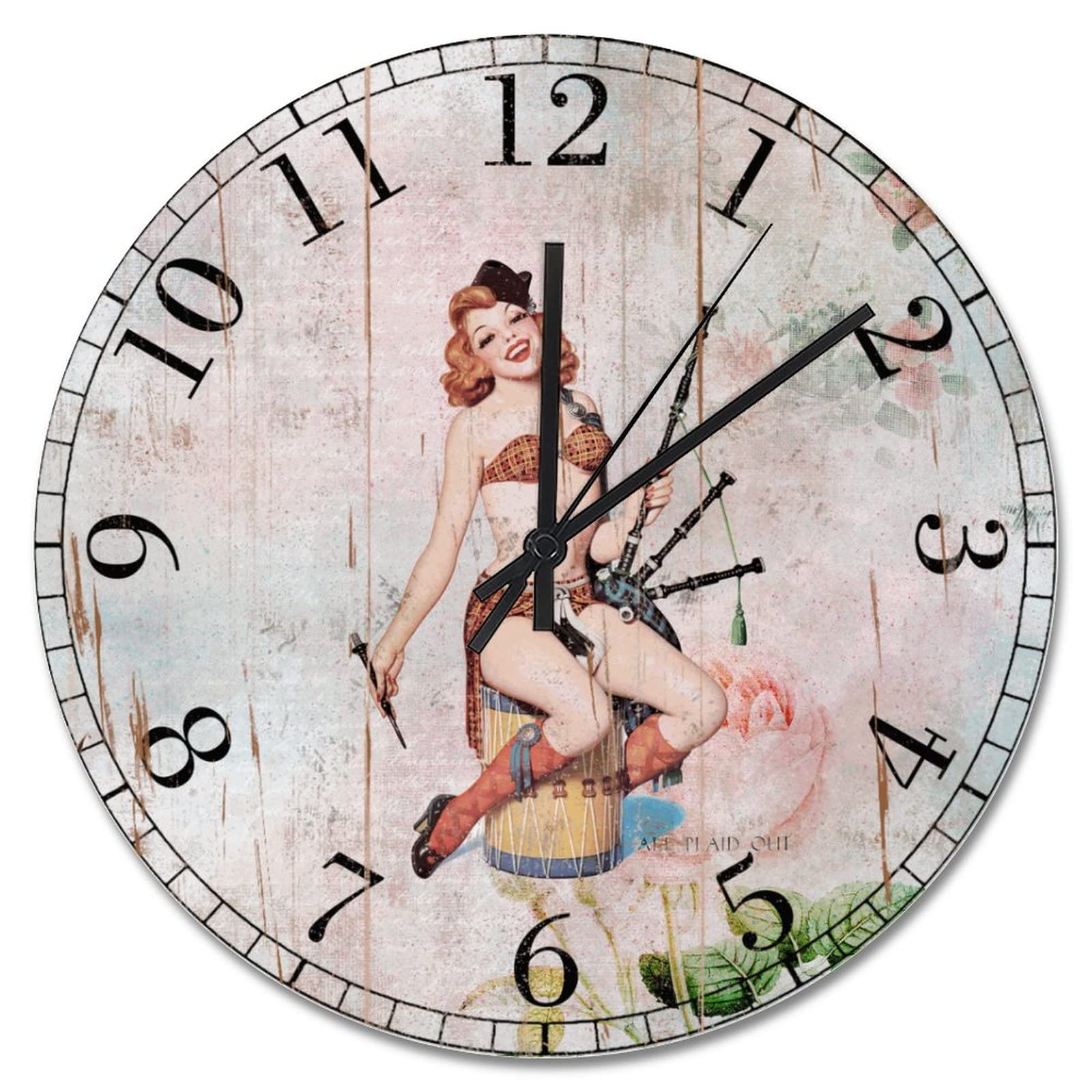 Horloge murale vintage rustique 38 cm silencieuse pour salon et ferme