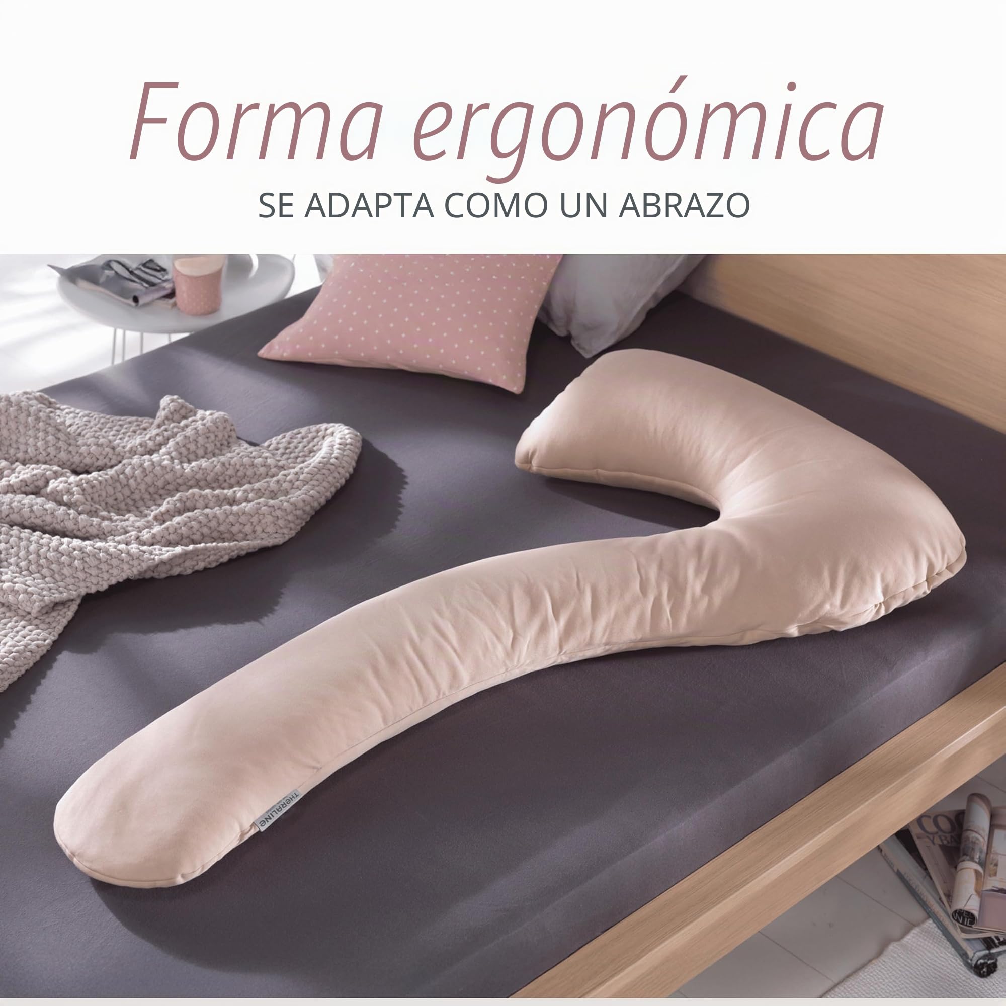 Theraline | my7 – Almohada para dormir de lado | incluye funda exterior Cappuccino, colección de bambú