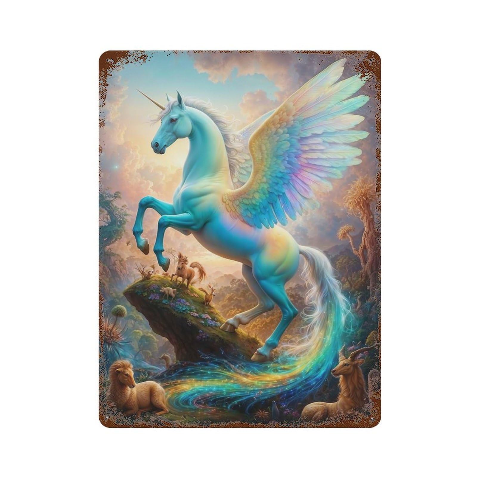 Fantastical Pegasus Safari Decorative Tin Sign 15.7"x11.8", Farmhouse Wall Decor for Garage, Bar And Workshop Decor