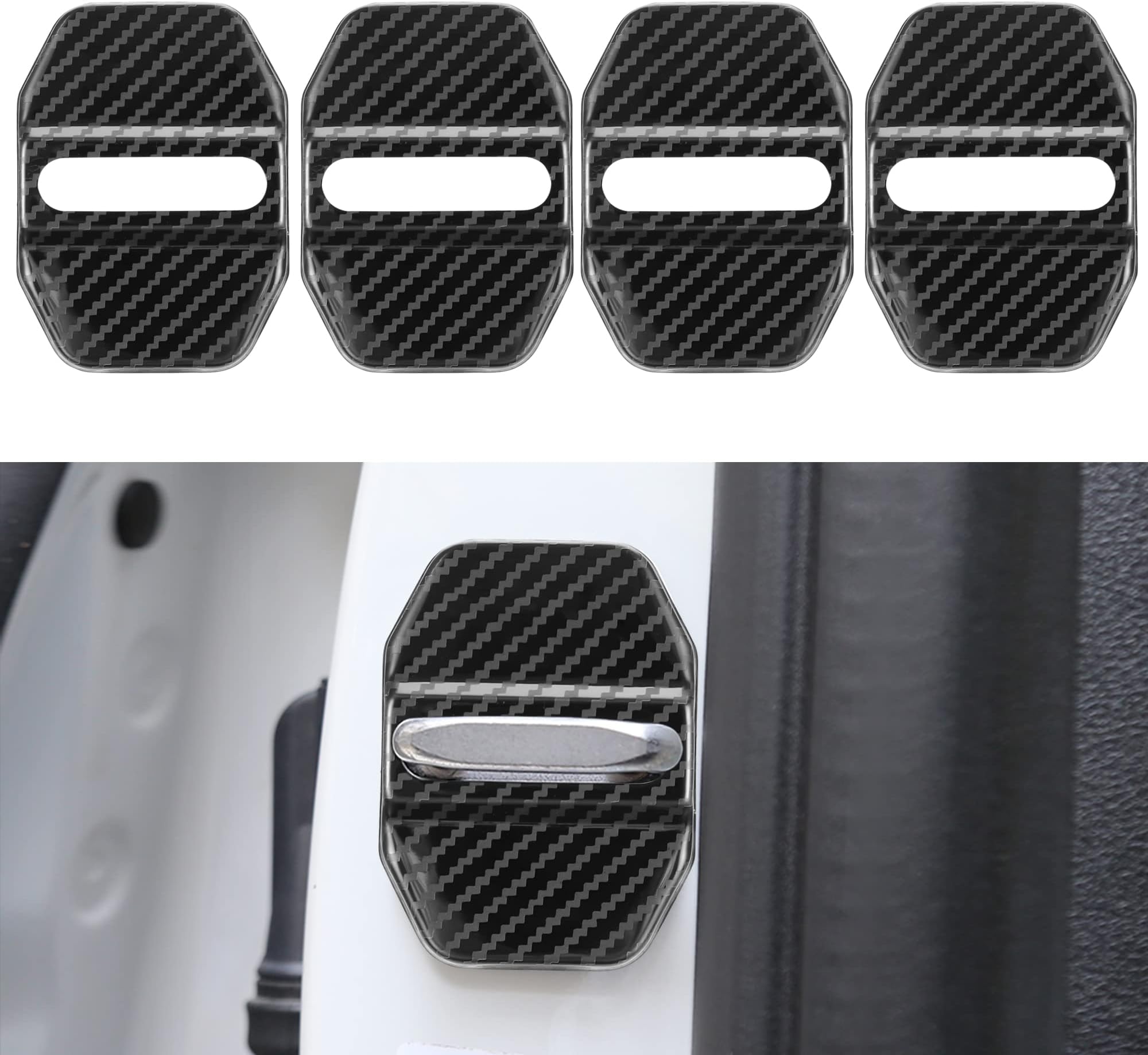 4pcs Car Door Lock Latches Cover Protector Compatible with BMW 1 2 3 5 7 Series, X1 X2 X3 X4 X5 X6 F30 F31 F34 F10 F11 M3 M5 Accessories Stainless Steel Car Door Lock Decoration (Carbon Fiber)