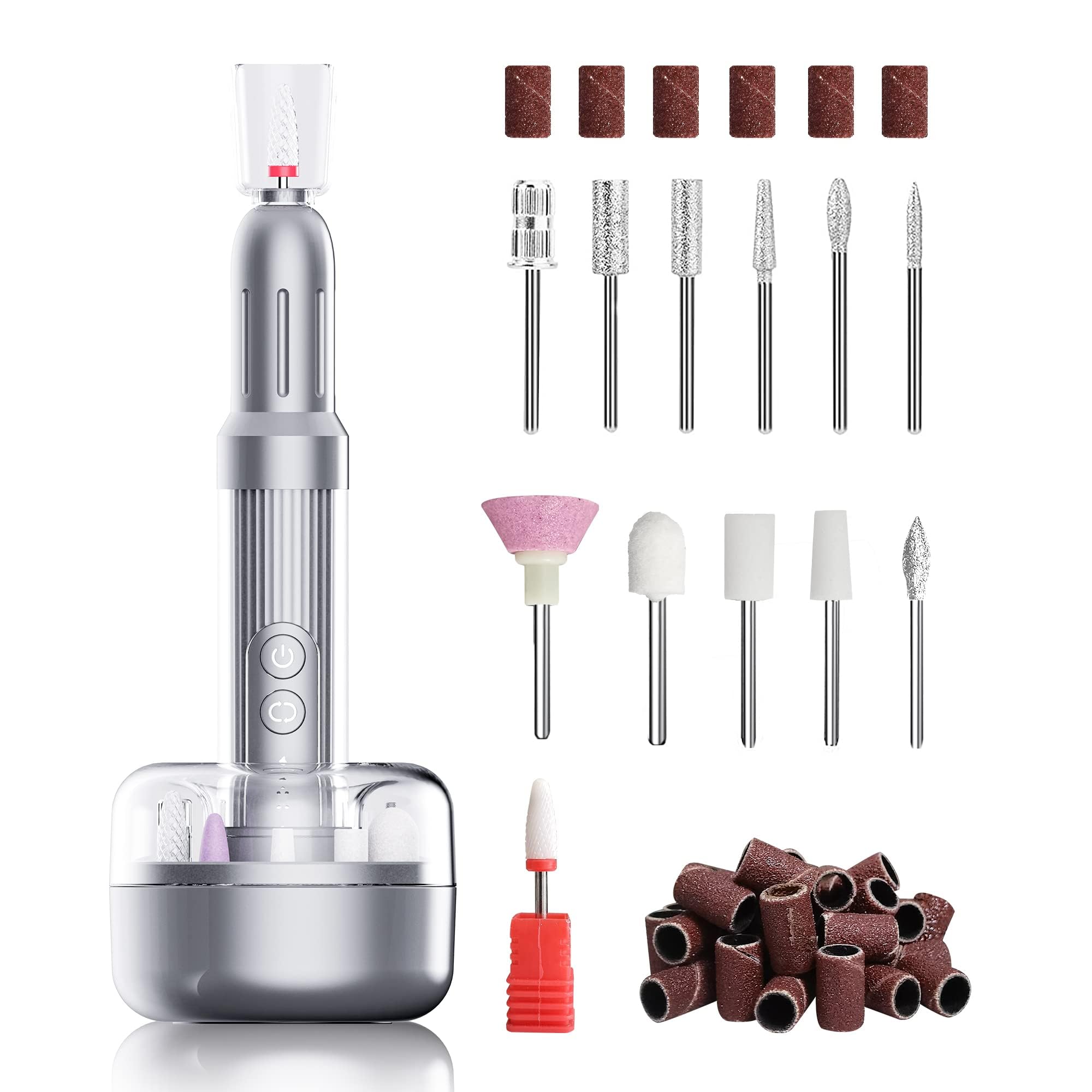 Cordless Nail Drill - Electric Nail Drill with Based Stand, 6- Speed Modes, 12 Pcs Nail Drill Bits, 2 Charging Modes, Professional Nail Drill for Manicure and Pedicure in Home or Camping Used