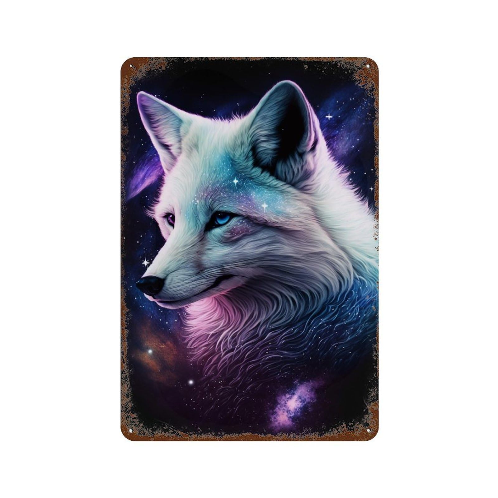 Galactic Wolf Art Print Retro Metal Sign 11.8"x7.9", for Bistro, Counter And Cafe Decor, Rustic Home Decor