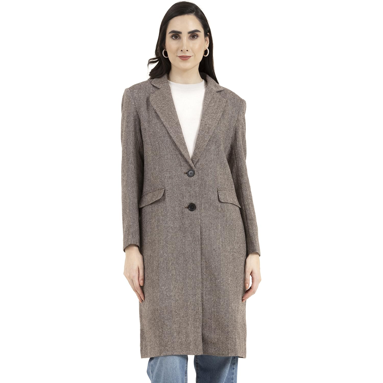 owncraft women's Brown herringbone wool coat-picture-16
