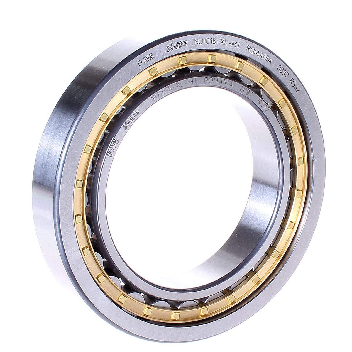 FAG NU1016M1 Cylindrical Roller Bearing, Single Row, Straight Bore, Removable Inner Ring, Standard Capacity, Brass Cage, Normal Clearance, 80mm ID, 125mm OD, 22mm Width